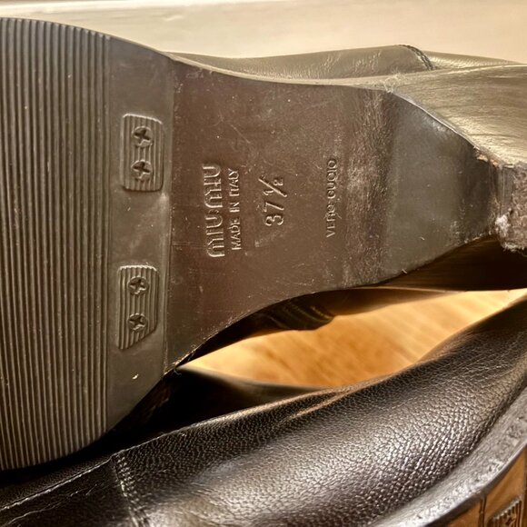 VINTAGE Miu Miu Black Leather Booties Cone/Kitten  Heel EU 37.5 - Picture 8 of 13